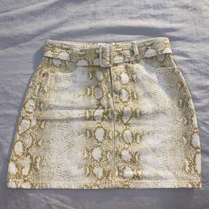 Yellow & White Snake Pattern Denim Skirt